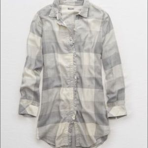 Aerie Grey Plaid Flannel Tunic Shirt